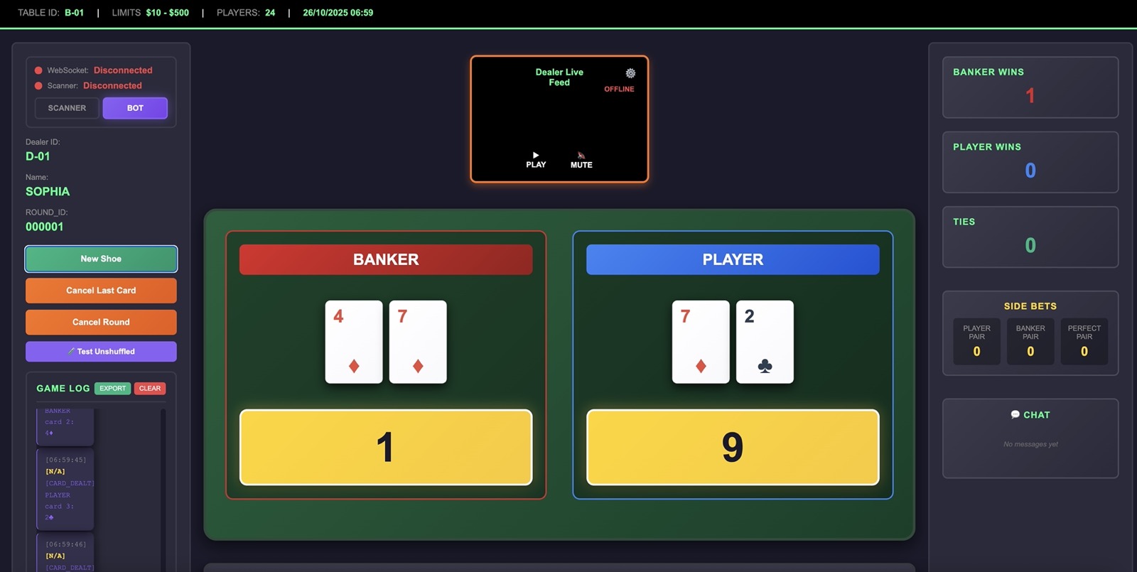 Baccarat presenter system interface