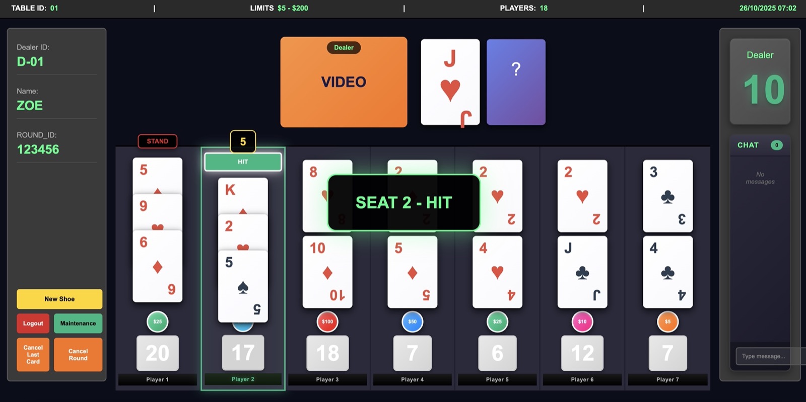 Blackjack game flow and multi-player interface system