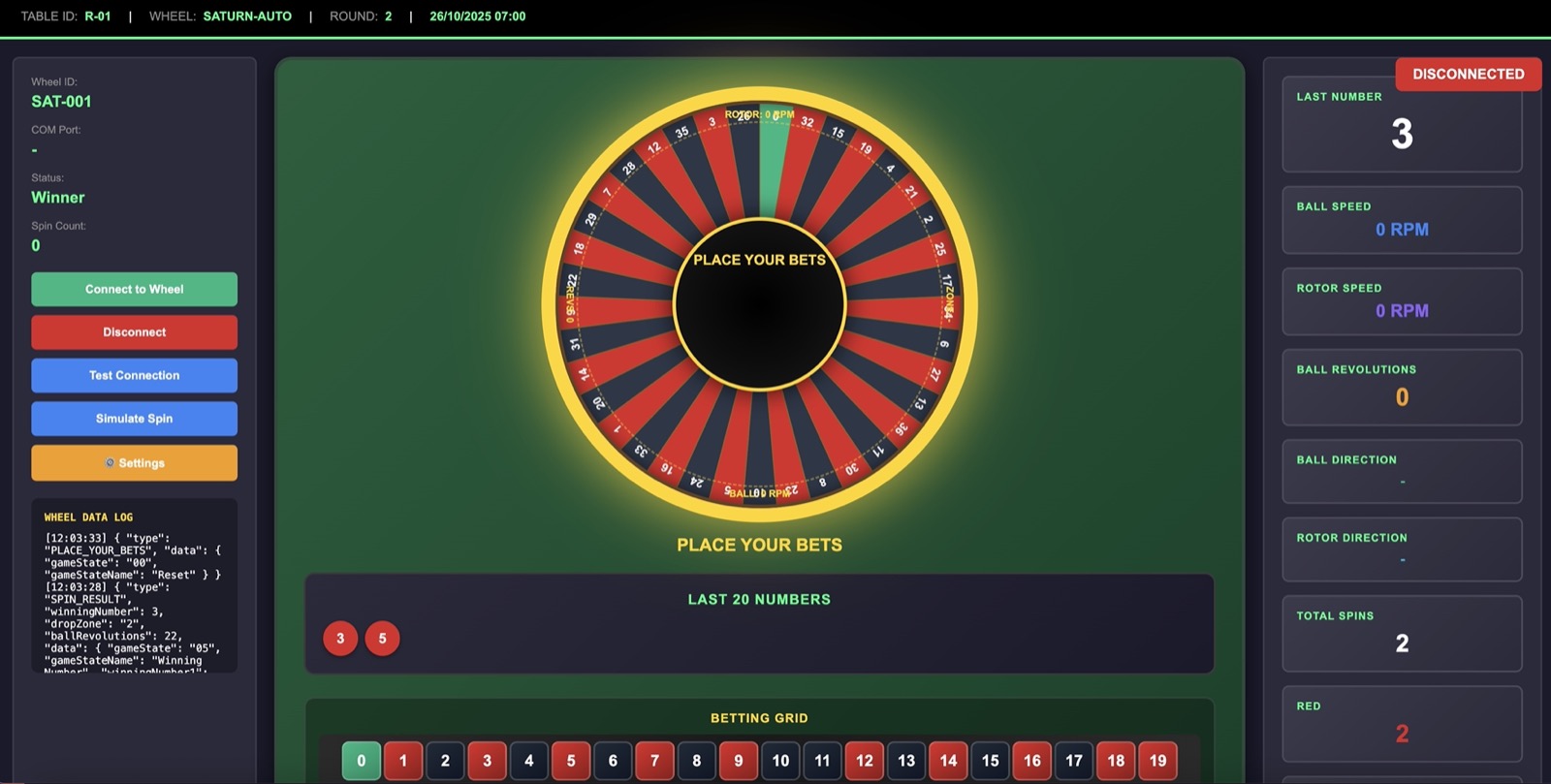 Roulette presenter system and physics-based wheel interface